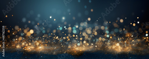 Hintergrund mit abstrakten Glitter Lichter, Funkeln, Sterne in blau, gold und schwarz als bokeh Banner photo