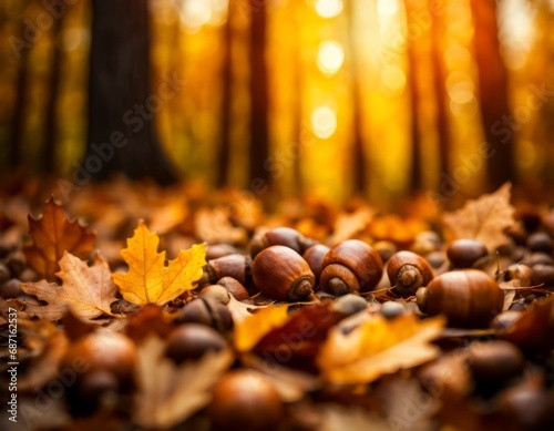 autumn leaves and acorns