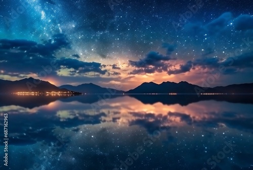 Milky Way over the sea beautiful night panorama. generative ai