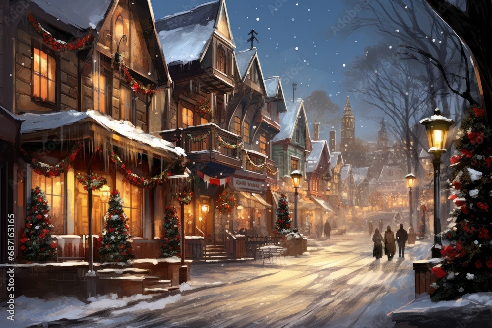 Naklejka premium Christmas in Small Towns - Generative AI
