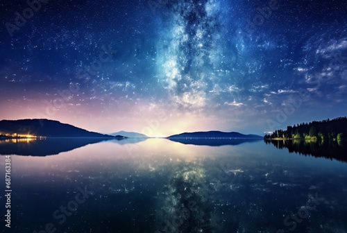 Milky Way over the sea beautiful night panorama. generative ai