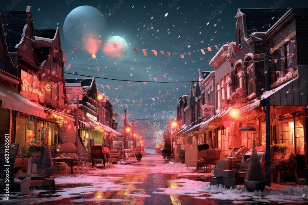 Christmas in Small Towns - Generative AI - obrazy, fototapety, plakaty 
