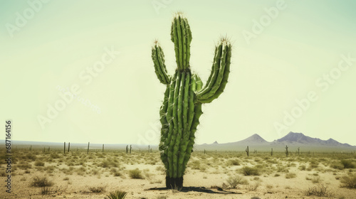 Cactus in the form of a human body. Anthropomorphic cactus with arms and head. Mexican desert. 