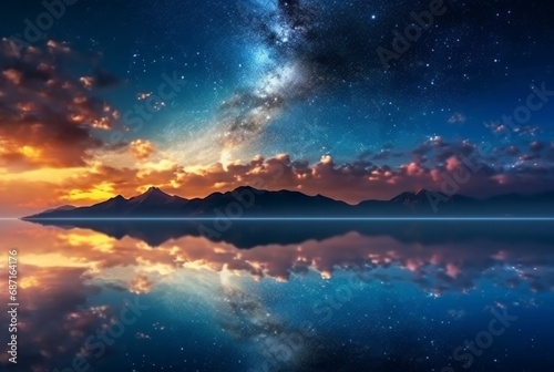 Milky Way over the sea beautiful night panorama. generative ai