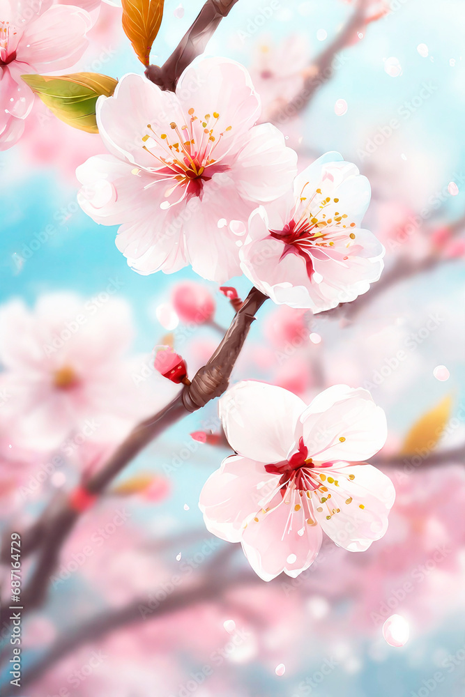 Spring cherry blossom. Beautiful flower background in pastel colors. Mothers day or spring, easter background.