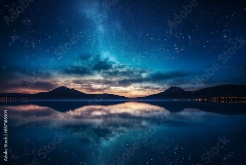 Milky Way over the sea beautiful night panorama. generative ai