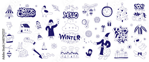  winter season Christmas holidays doodle set ,hand drawn illustration  isolated design element