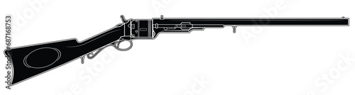 Vector illustration of the 1839 Colt Paterson percussion revolving smoothbore carbine on the white background. Black. Right side. photo