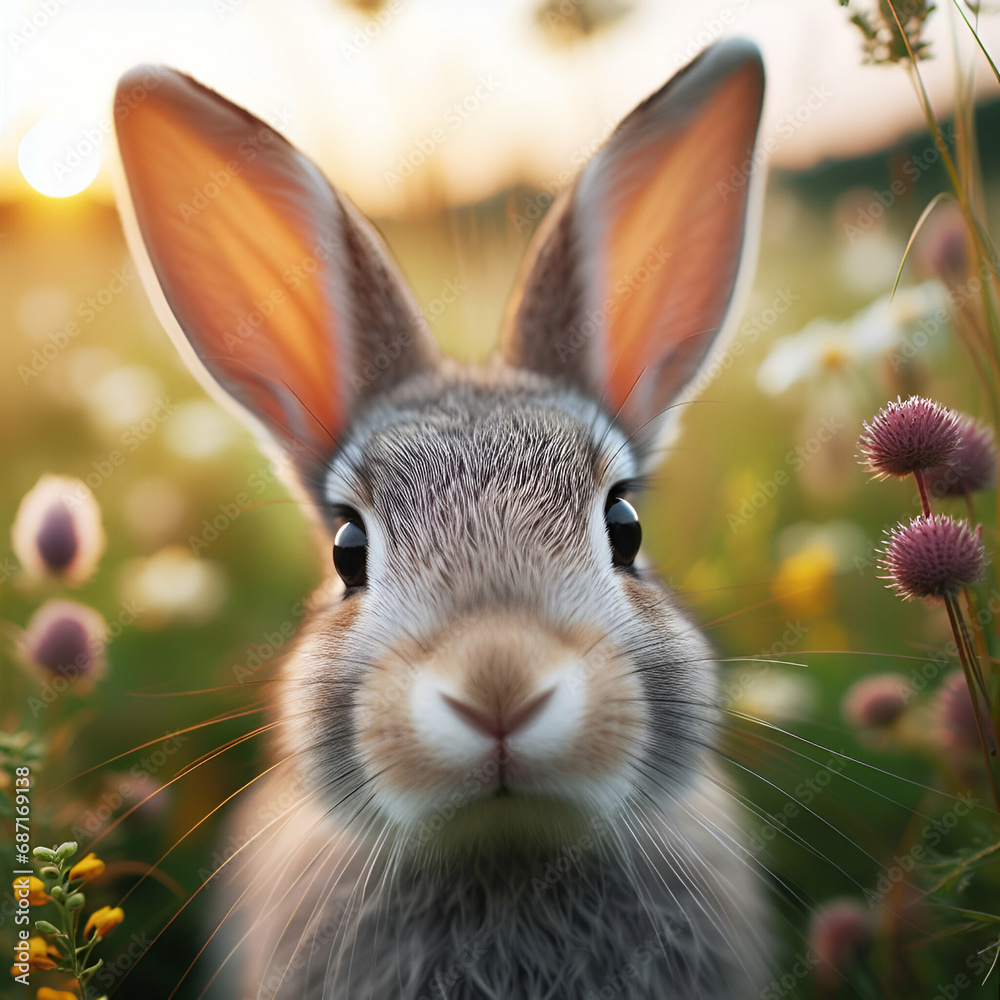 Rabbit in the meadow, wildlife photography 