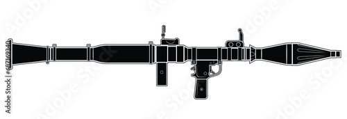 Vector illustration of soviet anti-tank grenade launcher RPG-7, ready to fire. Black. Right side.
