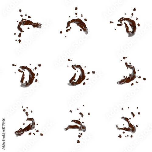 3D illustration of a fluid chocolate swirl splash
