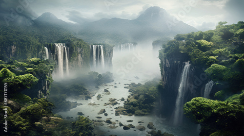 Waterfall in the Jungle. Generative Ai