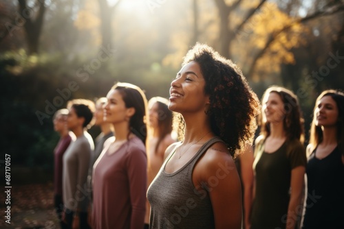 Mental and Physicals Empowerment through Yoga: Multiethnic Women Stretching Together © lublubachka