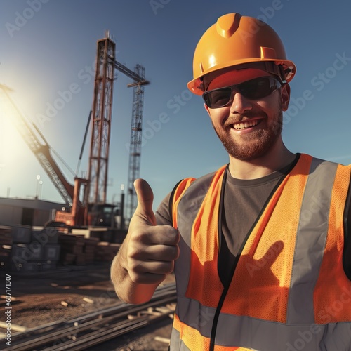 Male construction worker with thumbs up. photo