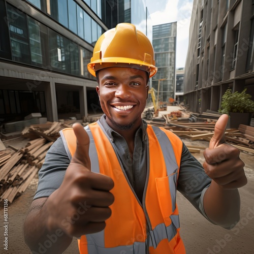 Male construction worker with thumbs up. photo