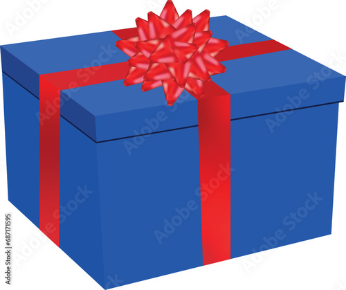 blue gift box with red ribbon and bow