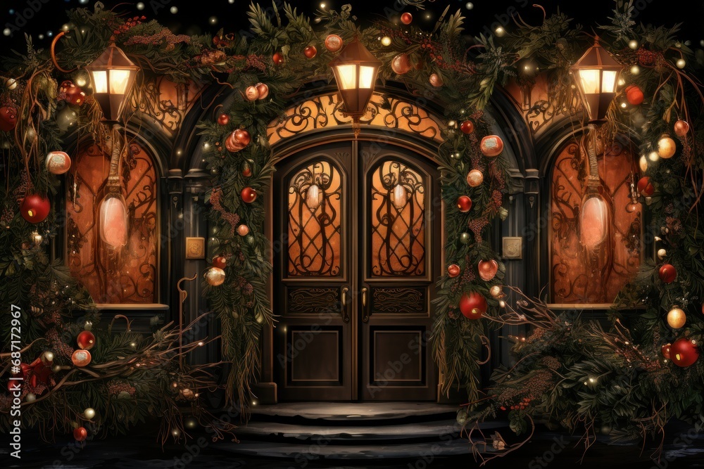 Christmas Decorated Doors - Generative AI Christmas Decorated Doors - Generative AI