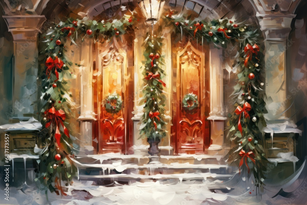 Christmas Decorated Doors - Generative AI