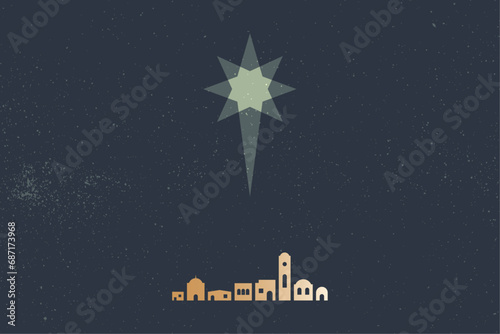 God is with us, Christmas card. Christmas star over Bethlehem	