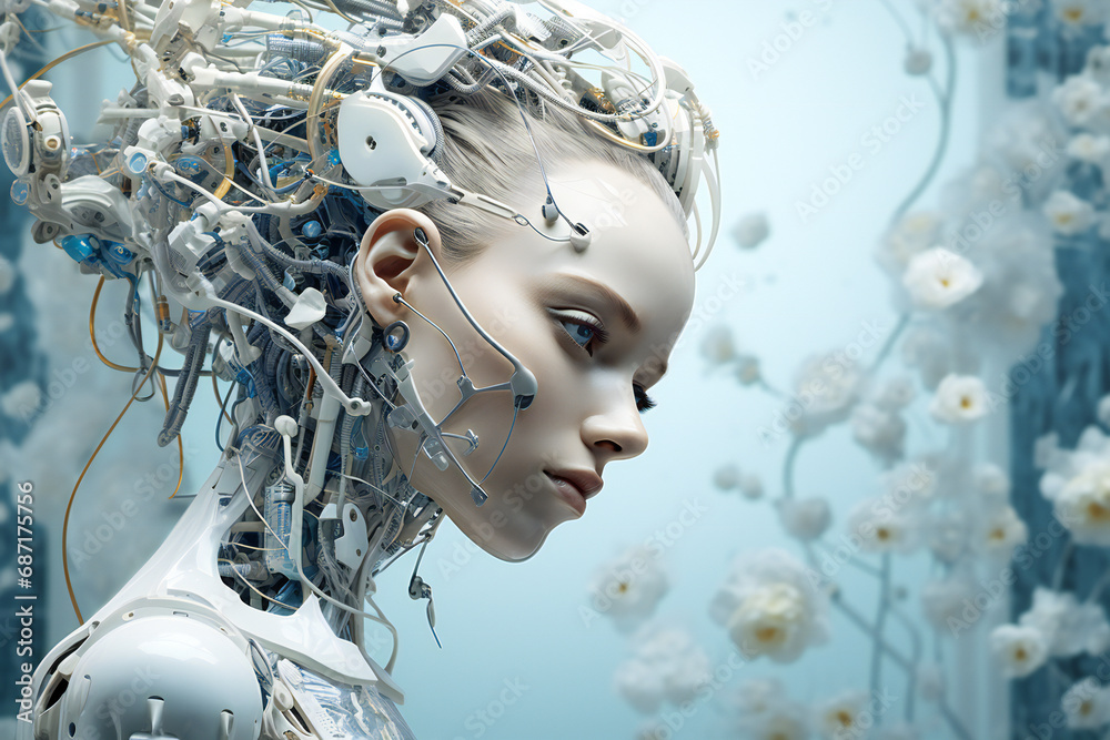Beautiful young female, personification of artificial intelligence Beautiful young female, personification of artificial intelligence