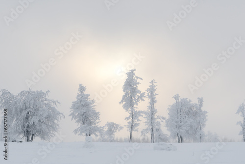 Winter landscape at the mountain called Kahler Asten in the city Winterberg