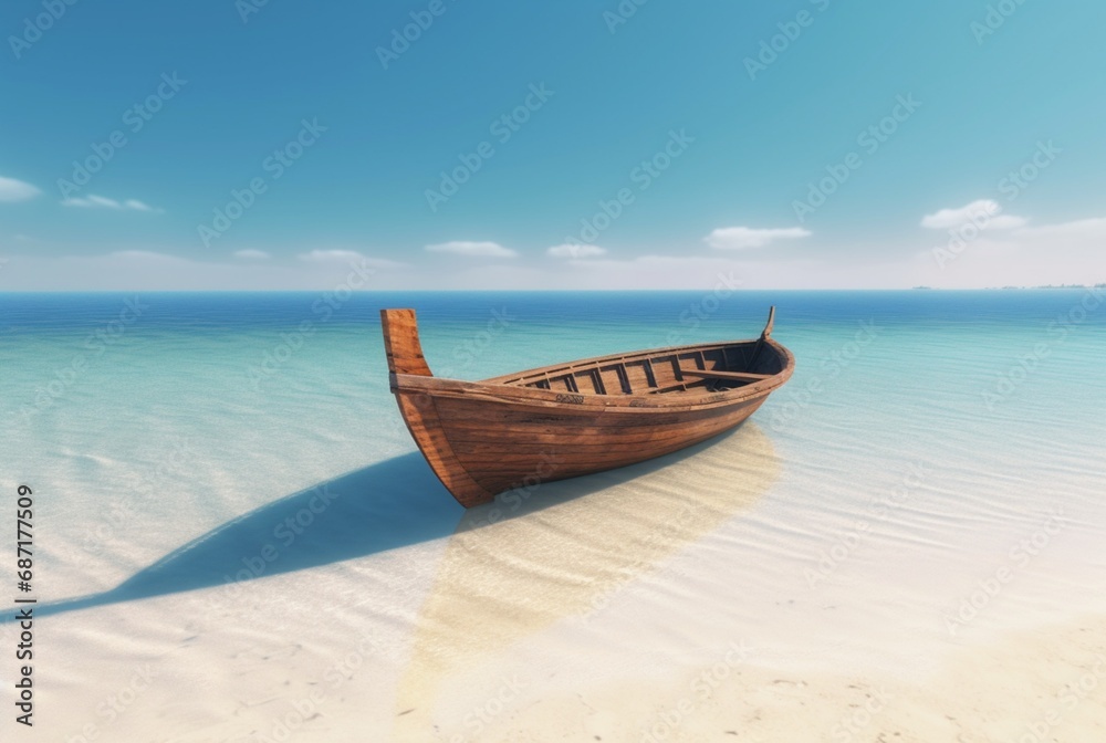 beach with bright blue sky and on a wooden boat. generative ai beach with bright blue sky and on a wooden boat. generative ai