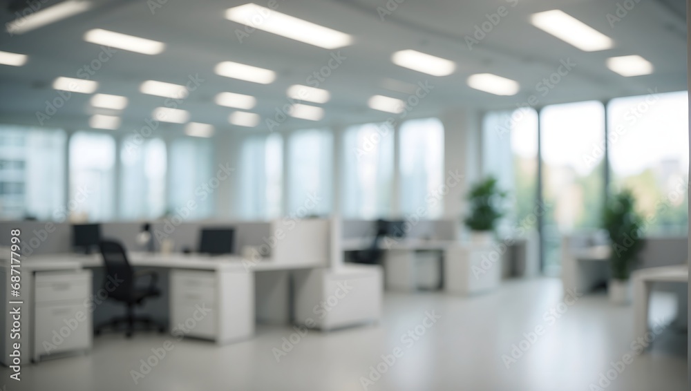 Blurred empty open space office. Abstract light bokeh at office interior background for design. Blurred empty open space office. Abstract light bokeh at office interior background for design.