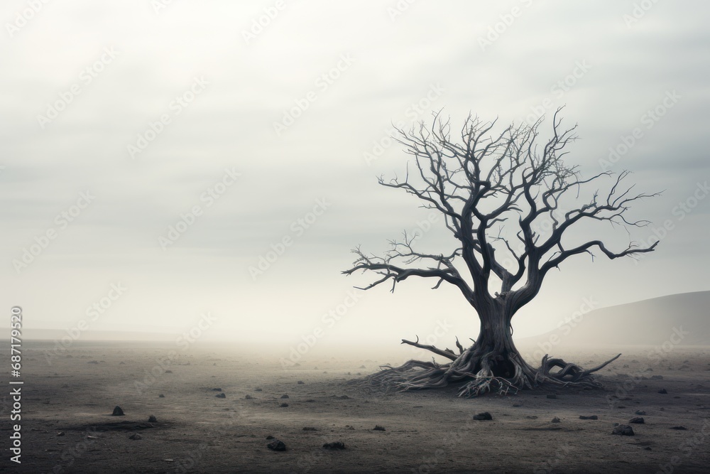 Drought climate concept. Dry tree silhouette, dead tree trunk and branches in an arid landscape, copy space. Drought climate concept. Dry tree silhouette, dead tree trunk and branches in an arid landscape, copy space.