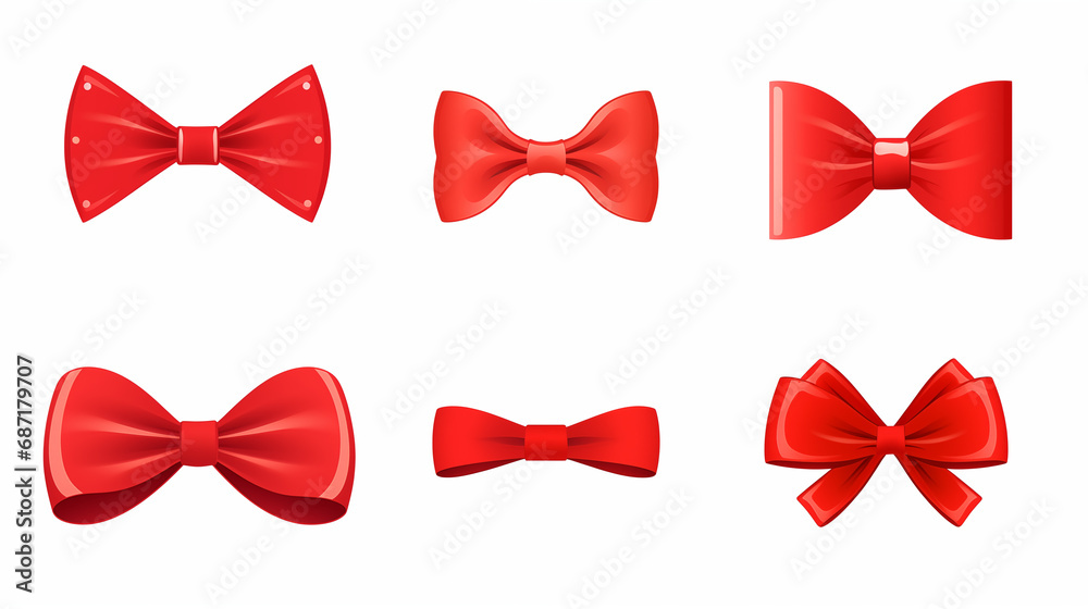set of red bow on white background