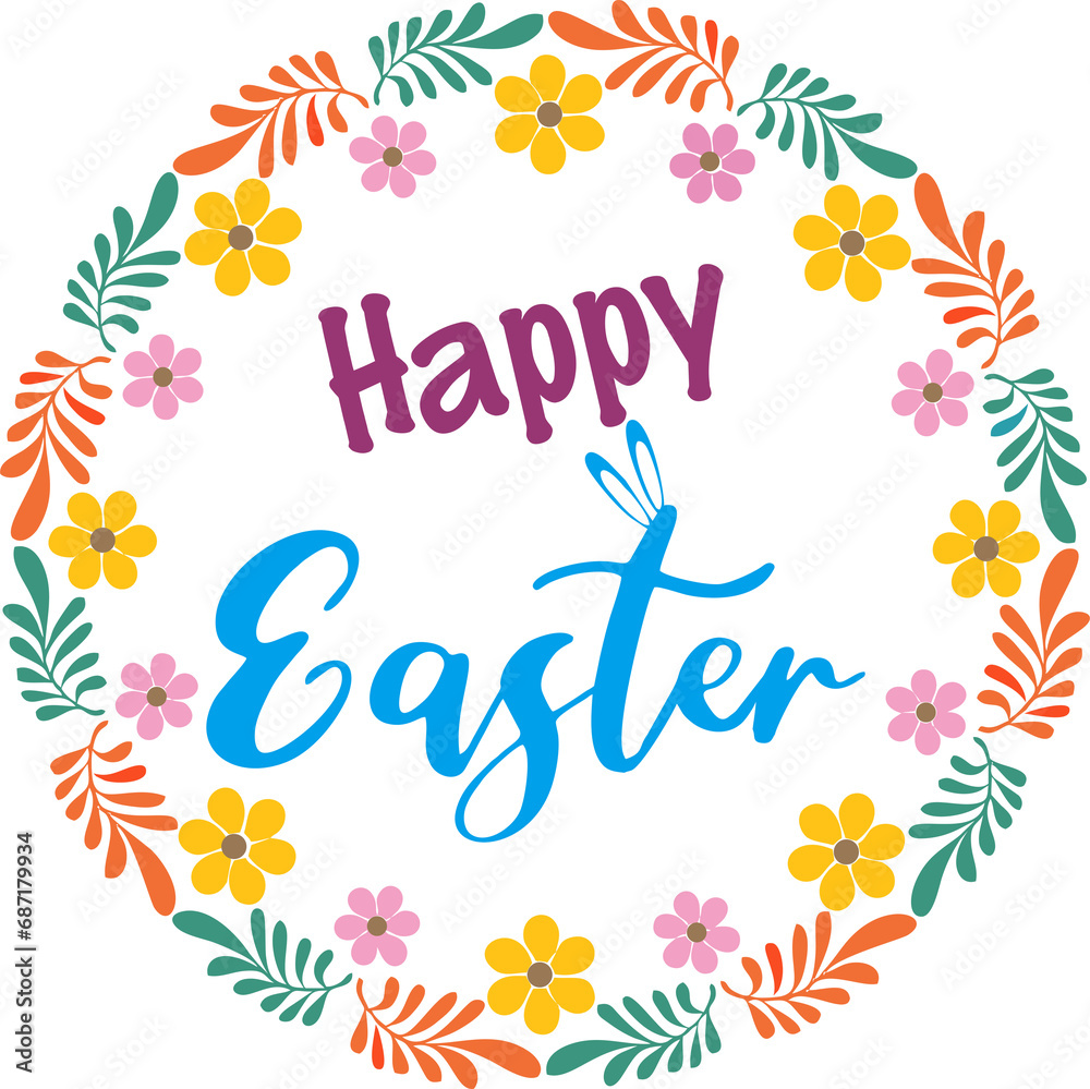 Happy Easter circular  banner on transparent background. Trendy Easter design with typography, Modern minimal style. High resolution for poster, greeting card, header and flyer for websites. PNG forma