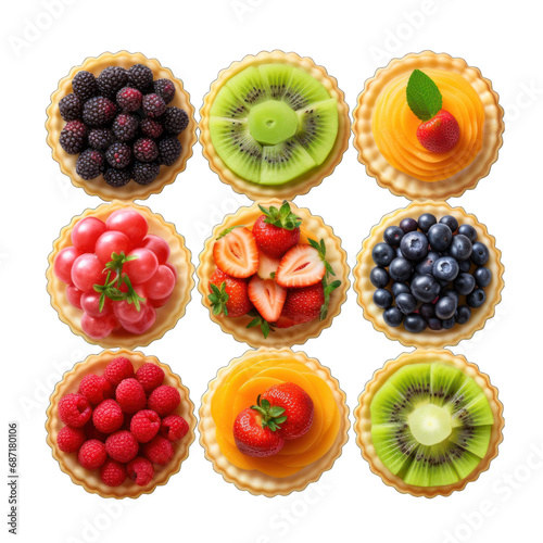 Fruit Tartlets from Above Isolated on Transparent or White Background, PNG