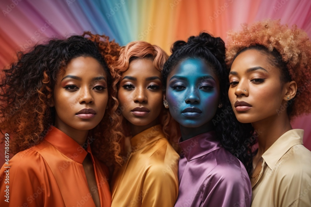 Obraz premium Set of multi racial women with different skin tones in gradient.