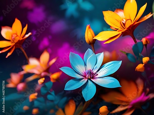 Beautiful Different Colour Flower Close Shot, Snow, Water Drop,Colour Background, Generative Ai