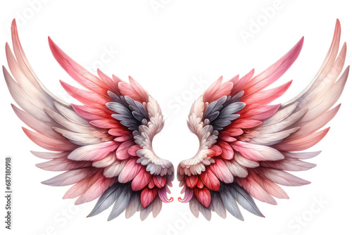 Pink Cupid wings llustration cut out transparent isolated on white background ,PNG file photo