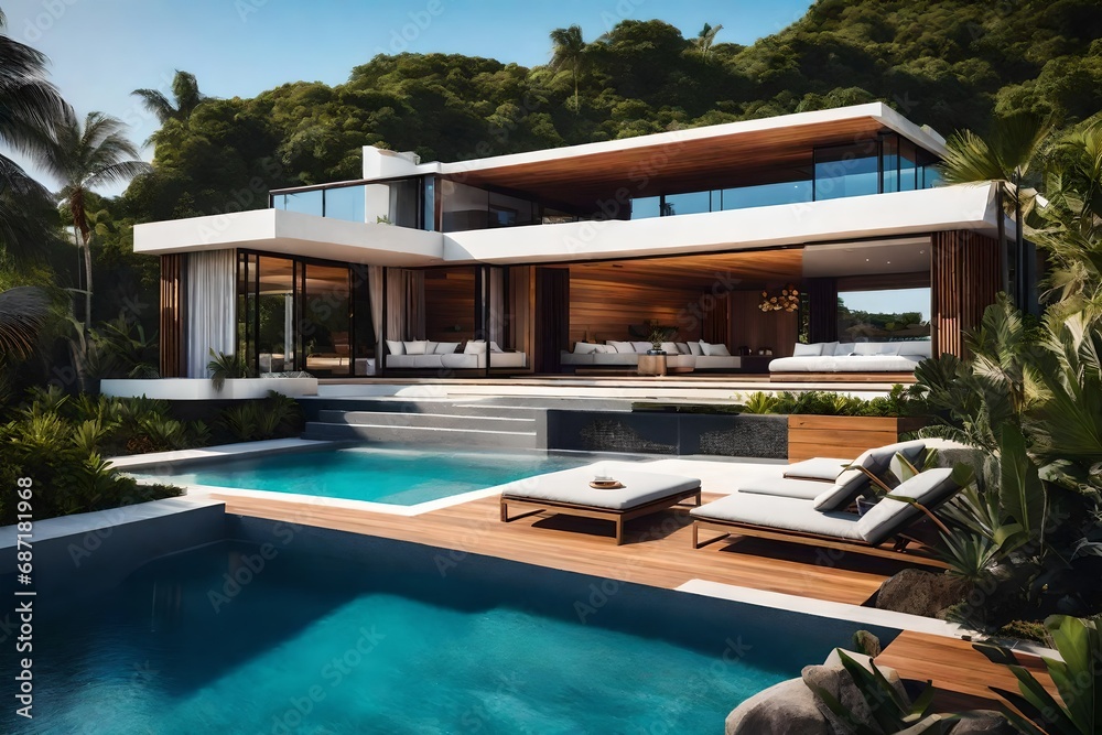 Fototapeta premium s modern house and its luxurious pool,