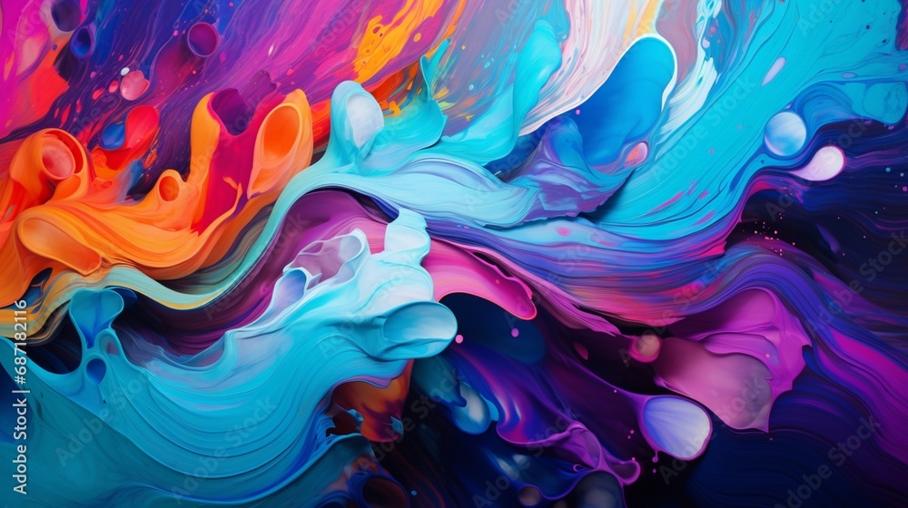 An abstract composition of colorful paint swirls blending together, creating a visually captivating and vibrant artwork.