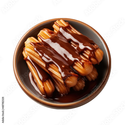 Churros with Chocolate Sauce Isolated on Transparent or White Background, PNG