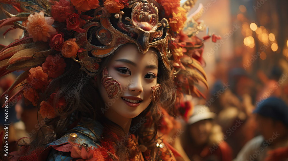Person in costume for a parade for the Year of the Dragon. Concept of ...