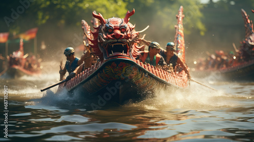 Dragon boat race. Concept Dragon boat race. Concept of Teamwork, Cultural Tradition, and Exciting Water Competitions. Year of dragon.