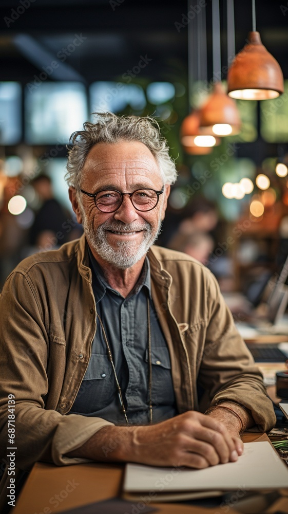 Senior man with a smile who works in the creative office. Senior man with a smile who works in the creative office.