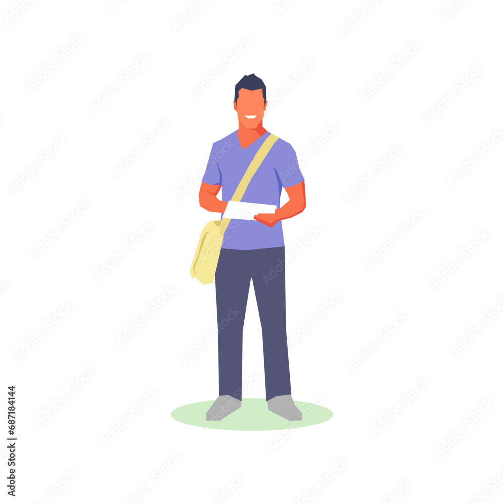 Male college student flat vector illustration.