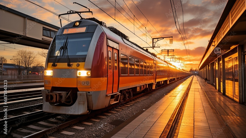 Obraz premium Train pulling into an empty stop.