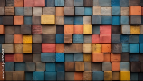 Colorful Wooden Blocks Close-Up: Stained Wood Stacks for Vibrant Background Display