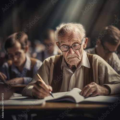 a student elderly in classroom
