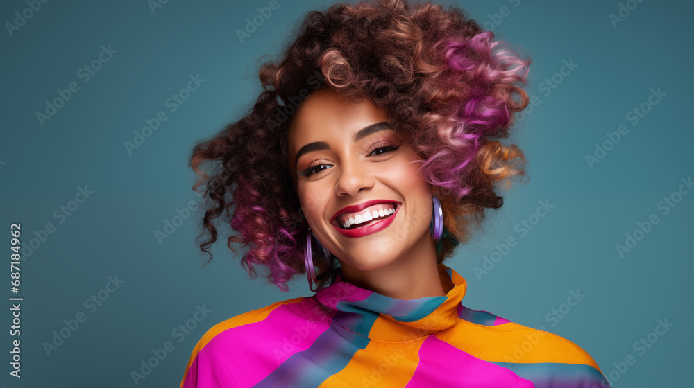 Une belle femme heureuse et souriante, arrière-plan coloré uni Une belle femme heureuse et souriante, arrière-plan coloré uni