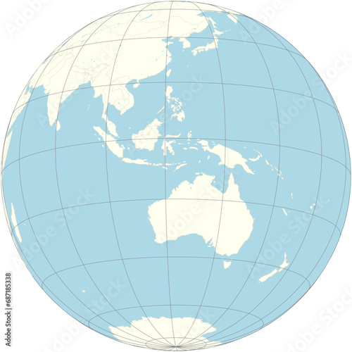 Ashmore and Cartier Islands centered on the world map in an orthographic projection
