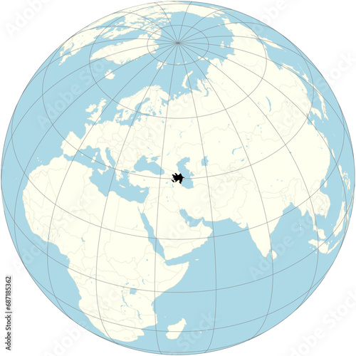 Azerbaijan centered on the world map in an orthographic projection photo