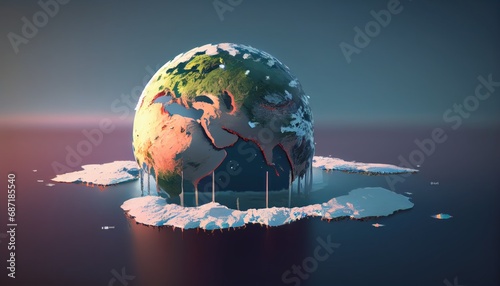 Planet Earth, part on fire and melting, concept of ecology problems, climate change, global warming, and rising temperatures, environmental awareness photo