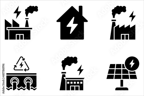 Electricity factory line icon. Electric energy power type sign on white background