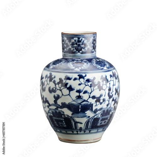 Chinese Vintage Blue and White Porcelain Illustration Art with a Transparent Background Generative AI.